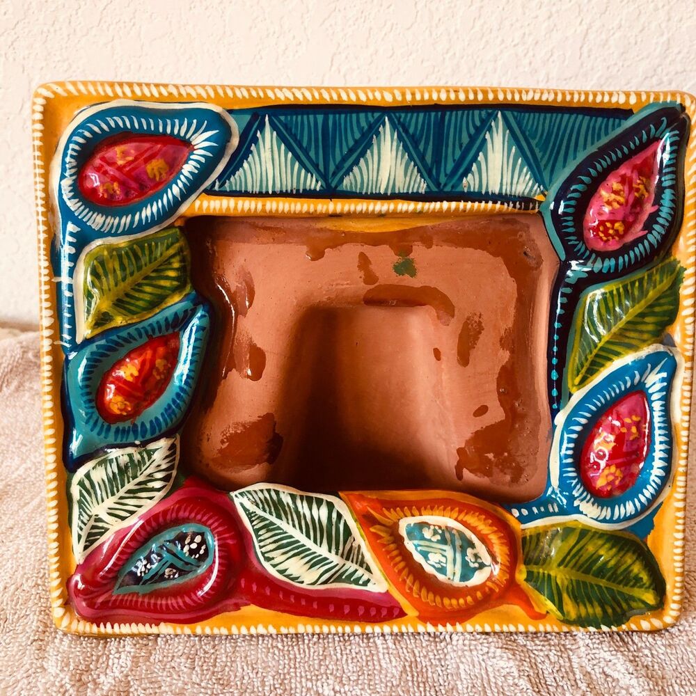 Mexican Talavera Floral Leaf Ceramic Hand painted Frame Holds 5x5 Picture